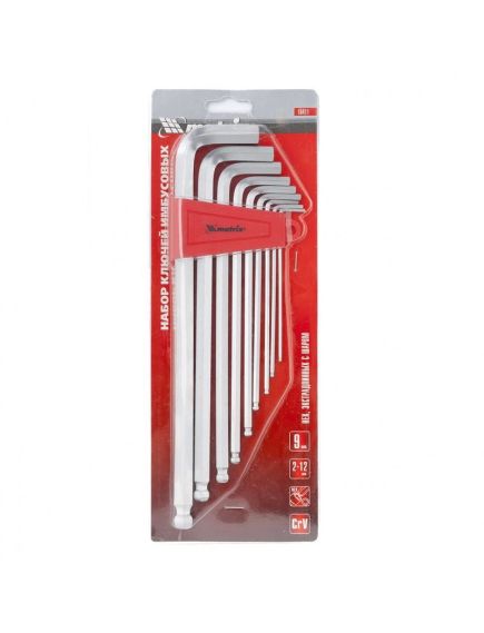 Набор ключей имбусовых 2-12 мм HEX 9 шт CrV экстра-длинные c шаром сатин MATRIX 16411, фото , изображение 2 - Метэкс
