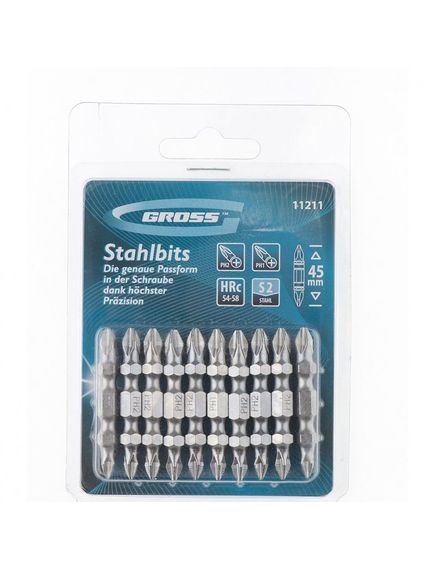 Бита PH2-PH1 х 45 мм 10 шт двухсторонняя GROSS 11211, фото , изображение 2 - Метэкс