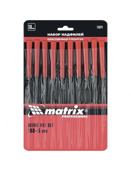 Набор надфилей 180 х 5 мм 10 шт пластиковые рукоятки MATRIX 15824, фото , изображение 3 - Метэкс