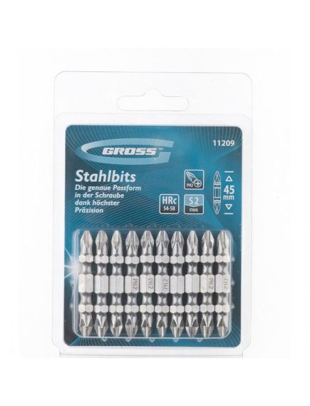 Бита PH2-PH2 х 45 мм 10 шт двухсторонняя GROSS 11209, фото , изображение 2 - Метэкс