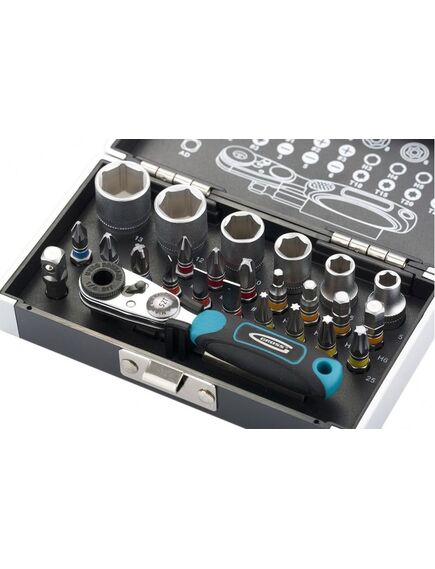 Набор бит и головок торцевых, 1/4, магнитный адаптер сталь пластиковый кейс 26 предметов GROSS 11361, фото , изображение 4 - Метэкс