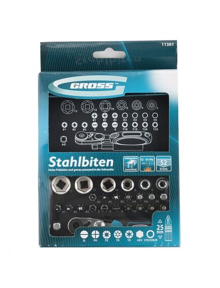 Набор бит и головок торцевых, 1/4, магнитный адаптер сталь пластиковый кейс 26 предметов GROSS 11361, фото , изображение 5 - Метэкс