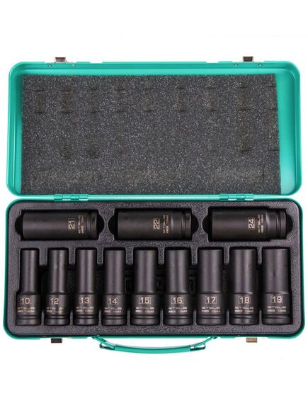 Набор ударных глубоких шестигранных торцевых головок 1/2" 10-24 мм в кейсе 12 шт, фото , изображение 4 - Метэкс