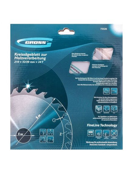 Пильный диск по дереву 210 x 32 мм 24 зуба кольцо 30/32 GROSS 73326, фото , изображение 6 - Метэкс