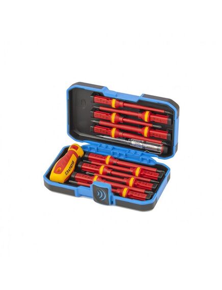 Отвертка диэлектрическая со сменными насадками, индикатор напряжения, 13 шт БАРС 11787, фото , изображение 2 - Метэкс