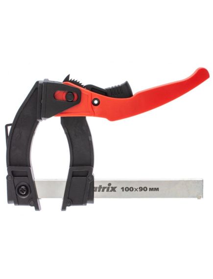 Струбцина реечная быстрозажимная рычажно-храповой механизм 100 х 90 х 195 мм MATRIX 20734, фото , изображение 2 - Метэкс