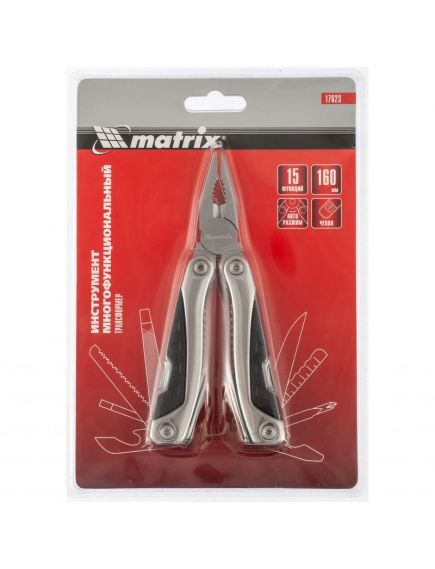 Нож многофункциональный 15 функций авторазжим в чехле 160 мм MATRIX 17623, фото , изображение 5 - Метэкс