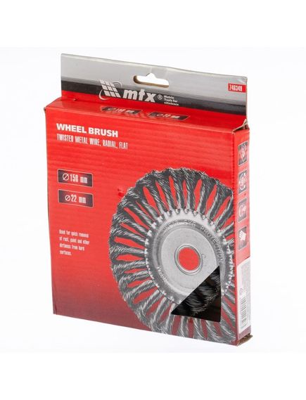Щетка для УШМ 150 мм посадка 22,2 мм плоская крученая проволока 0,5 мм MATRIX 74634, фото , изображение 3 - Метэкс