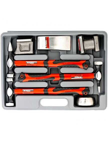 Набор рихтовочный 3 молотка с фибергласовыми ручками 4 наковальни пластиковый бокс MATRIX 10845, фото , изображение 2 - Метэкс