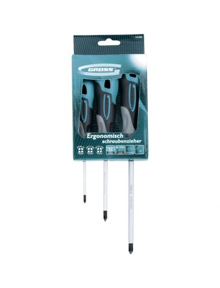 Набор отверток PH 3 шт 3 компонентная рукоятка GROSS 12166, фото , изображение 2 - Метэкс