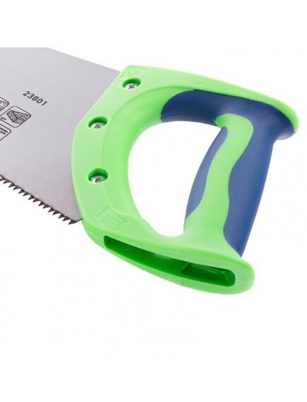 Ножовка по дереву 350 мм 7-8 TPI "Зубец" каленый зуб 2D двухкомпонентная рукоятка СИБРТЕХ 23801, фото , изображение 3 - Метэкс