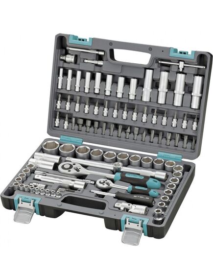 Набор инструментов 1/2", 1/4" пластиковый кейс 94 предмета STELS 14106, фото , изображение 2 - Метэкс