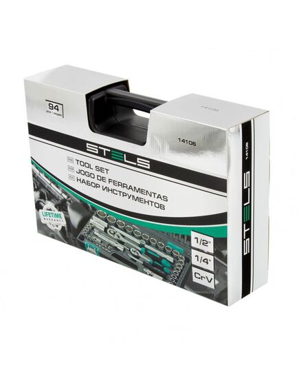 Набор инструментов 1/2", 1/4" пластиковый кейс 94 предмета STELS 14106, фото , изображение 3 - Метэкс