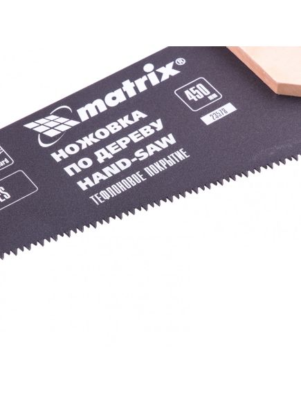 Ножовка по дереву 450 мм 7-8 TPI каленый зуб-3D тефлоновое покрытие деревянная рукоятка MATRIX 23578, фото , изображение 2 - Метэкс