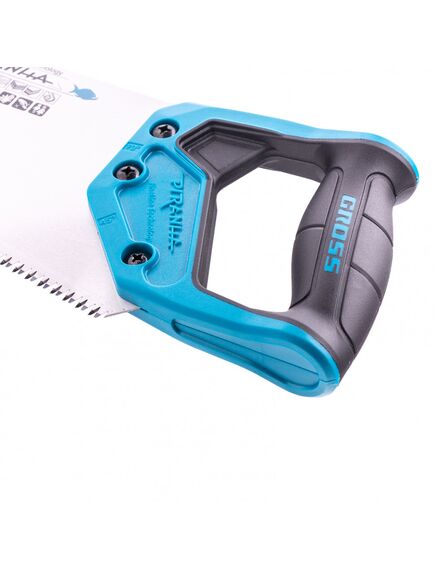 Ножовка по дереву 450 мм 7-8 TPI "PIRANHA" каленый зуб 3D двухкомпонентная рукоятка GROSS 24100, фото , изображение 3 - Метэкс