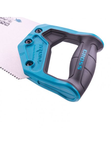 Ножовка по дереву 450 мм 11-12 TPI "PIRANHA" каленый зуб 3D двухкомпонентная рукоятка GROSS 24103, фото , изображение 3 - Метэкс