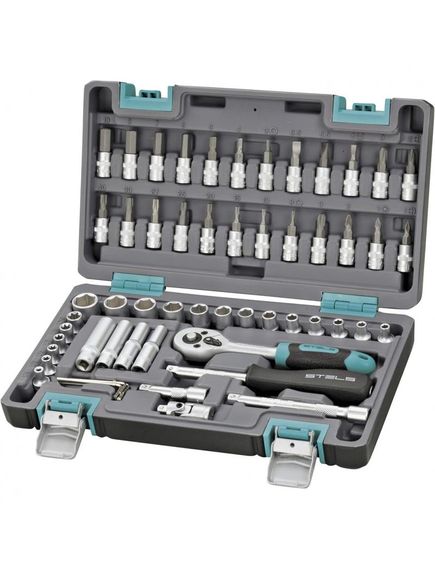 Набор инструментов 1/4" пластиковый кейс 57 предметов STELS 14101, фото , изображение 2 - Метэкс