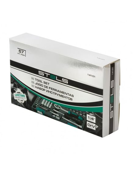 Набор инструментов 1/4" пластиковый кейс 57 предметов STELS 14101, фото , изображение 3 - Метэкс