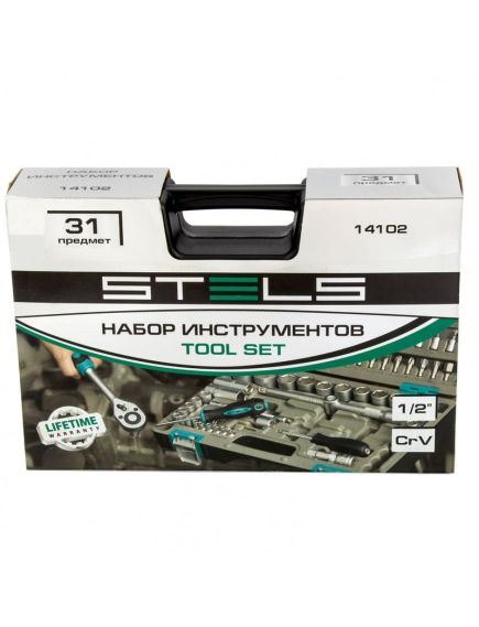 Набор инструментов 1/2" пластиковый кейс 31 предмет STELS 14102, фото , изображение 2 - Метэкс