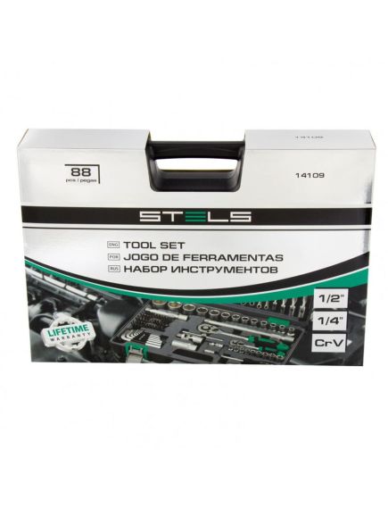 Набор инструментов 1/2", 1/4" пластиковый кейс 88 предметов STELS 14109, фото , изображение 2 - Метэкс