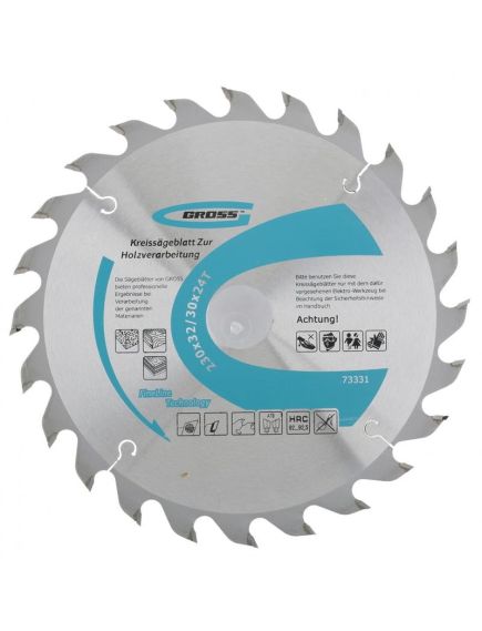 Пильный диск по дереву 230 x 32 мм 24 зуба кольцо 30/32 GROSS 73331, фото , изображение 2 - Метэкс