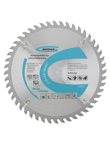 Пильный диск по дереву 230 x 32 мм 48 зубьев кольцо 30/32 GROSS 73333, фото , изображение 3 - Метэкс
