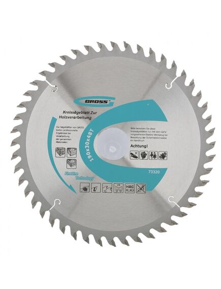 Пильный диск по дереву 190 x 30 мм 48 зубьев GROSS 73320, фото , изображение 2 - Метэкс