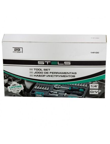 Набор инструментов 1/4" пластиковый кейс 29 предметов STELS 14100, фото , изображение 2 - Метэкс