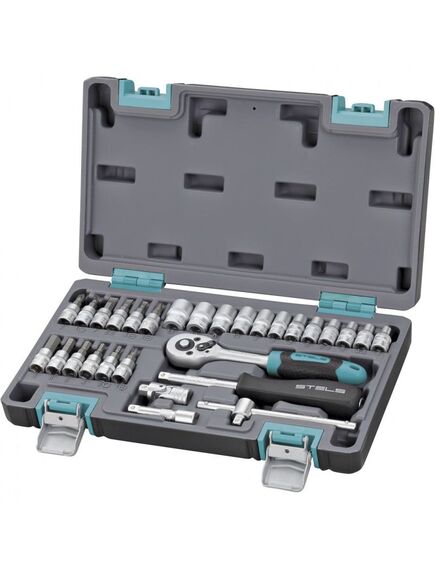 Набор инструментов 1/4" пластиковый кейс 29 предметов STELS 14100, фото , изображение 3 - Метэкс