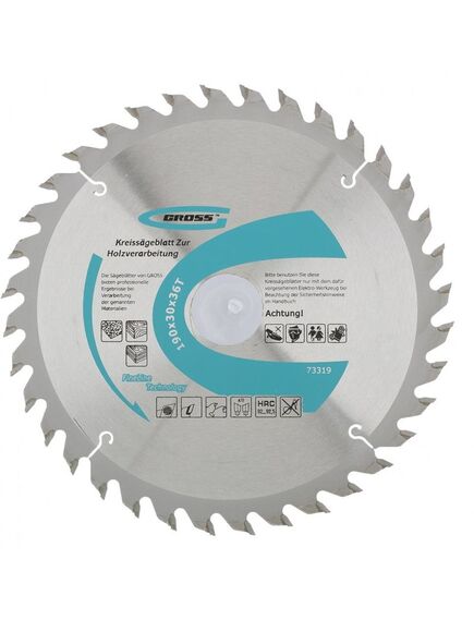 Пильный диск по дереву 190 x 30 мм 36 зубьев GROSS 73319, фото , изображение 4 - Метэкс