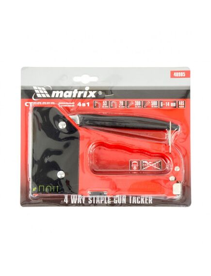 Степлер мебельный 6-14 мм тип скобы 53, 28, 300, 500 4-функциональный пластиковый MATRIX 40905, фото , изображение 2 - Метэкс