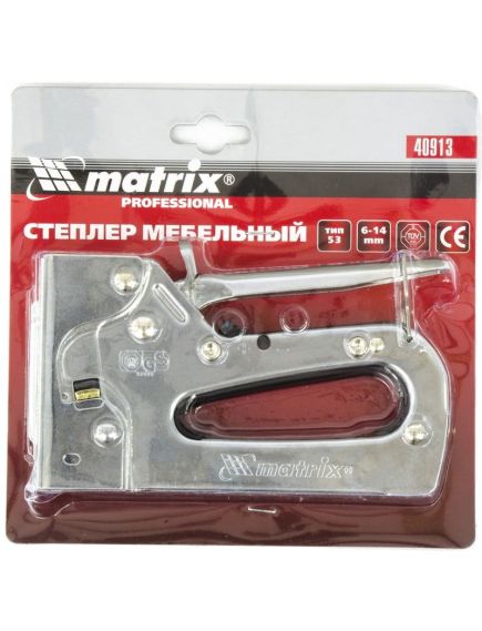 Степлер мебельный 6-14 мм тип скобы 53 металлический регулируемый MATRIX 40913, фото , изображение 2 - Метэкс