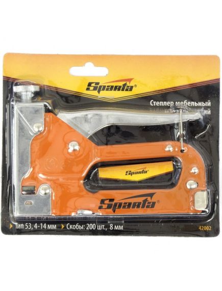 Степлер мебельный 6-14 мм тип скобы 53 регулируемый со скобами 200 шт SPARTA 42002, фото , изображение 2 - Метэкс