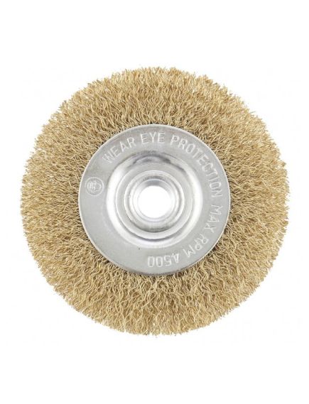 Щетка для УШМ 150 мм М14 плоская латунированная витая проволока MATRIX 74652, фото , изображение 2 - Метэкс