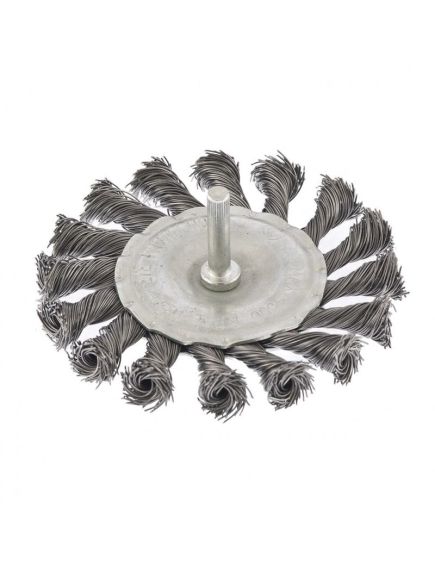 Щетка для дрели 100 мм плоская со шпилькой крученая металлическая проволока Сибртех, фото , изображение 2 - Метэкс