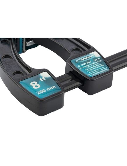 Струбцина реечная быстрозажимная металлический корпус рычажный храповой механизм 200 мм GROSS 20719, фото , изображение 3 - Метэкс