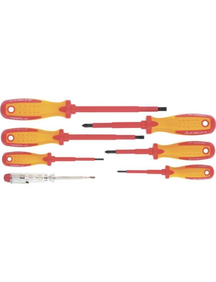 Набор диэлектрических отверток до 1000В 7 шт пробник до 250В MATRIX 13355, фото , изображение 2 - Метэкс