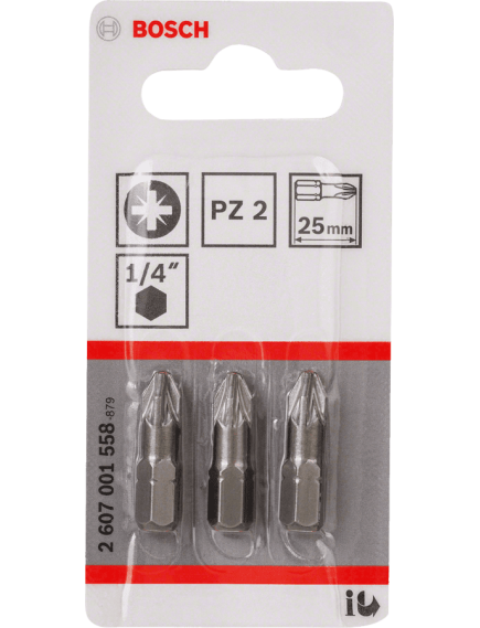 Бита PZ2 25 мм 3 шт BOSCH 2607001558, фото , изображение 2 - Метэкс