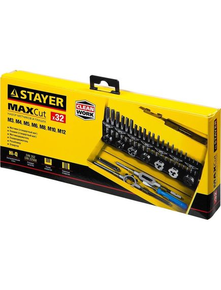 Набор метчиков и плашек 32 предмета 9ХС STAYER 28014-Н32, фото , изображение 4 - Метэкс