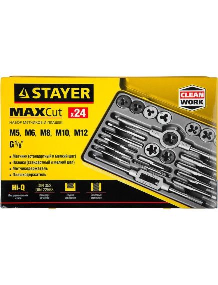 Набор метчиков и плашек 24 предмета 9ХС STAYER 28020-Н24, фото , изображение 4 - Метэкс