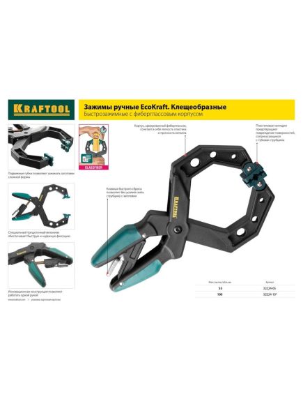 Струбцина ручная 0-58 мм пластиковый корпус "EcoKraft" KRAFTOOL 32224-05, фото , изображение 2 - Метэкс