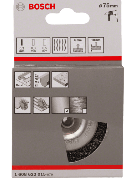 Щетка для дрели 75 мм BOSCH 1608622015, фото , изображение 2 - Метэкс