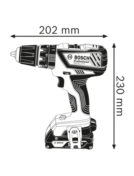 Дрель-шуруповерт ударн. аккум. BOSCH б/щ (2 а/б 2А*ч 18В, ЗУ) GSB 18V-50 (06019H5120), фото , изображение 2 - Метэкс