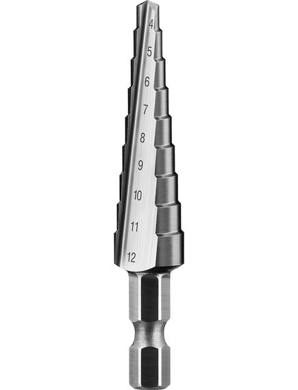 Сверло ступенчатое 4-12 мм 9 ступеней Р6М5 ЗУБР 29670-4-12-9, фото , изображение 2 - Метэкс