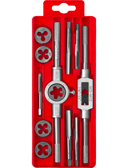 Набор метчиков и плашек 12 предметов 9ХС ЗУБР 28121-Н12, фото , изображение 2 - Метэкс