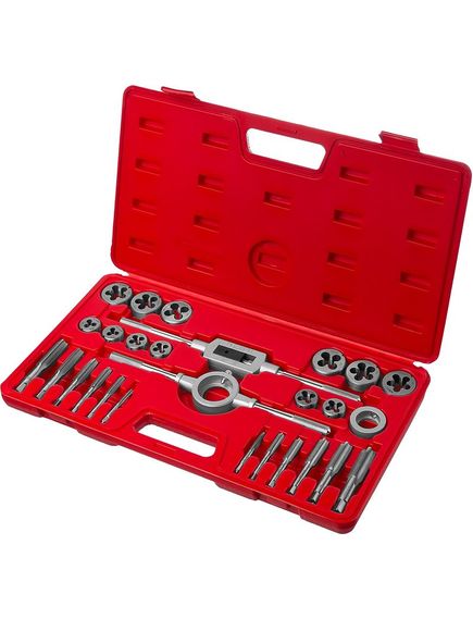 Набор метчиков и плашек 27 предметов 9ХС ЗУБР 28123-Н27, фото , изображение 3 - Метэкс