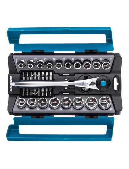 Набор торцевых головок 1/2" трещотка 120 зубьев 36 предметов GROSS 14144, фото , изображение 2 - Метэкс