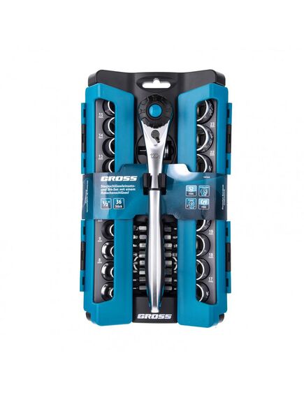 Набор торцевых головок 1/2" трещотка 120 зубьев 36 предметов GROSS 14144, фото , изображение 5 - Метэкс