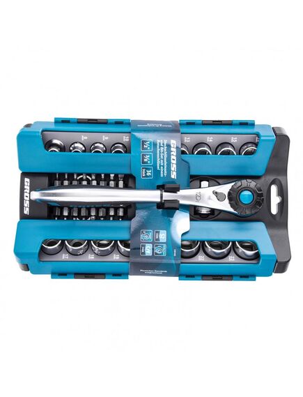 Набор торцевых головок 1/2" и 3/8" трещотка 120 зубьев 36 предметов GROSS 14145, фото , изображение 5 - Метэкс