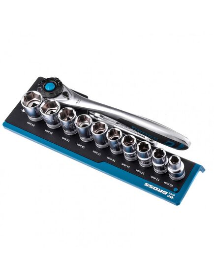 Набор торцевых головок 1/2" трещотка 120 зубьев 12 предметов GROSS 14138, фото , изображение 2 - Метэкс